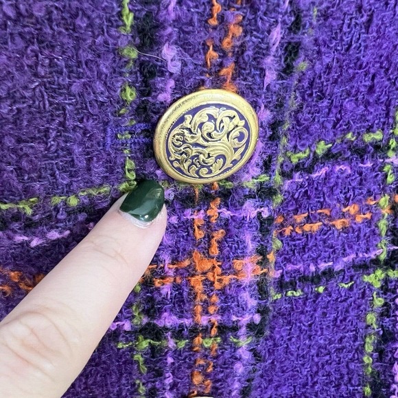 Vintage Susan Bristol Womens Purple Plaid Ornate Button Wool Jacket Size 12 - Picture 7 of 11